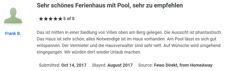 holiday villa Monte de los Almendros Villa Verano G�stebuch