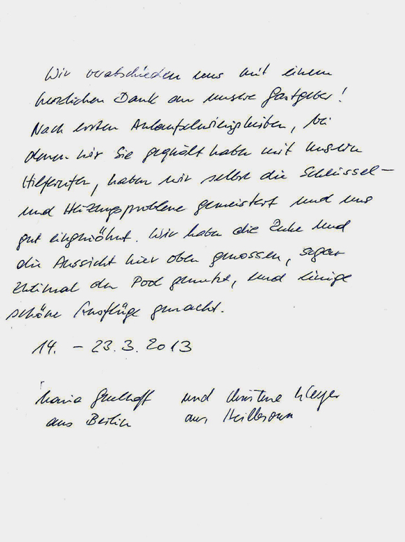 Casa Las Florers G�stebucheintrag